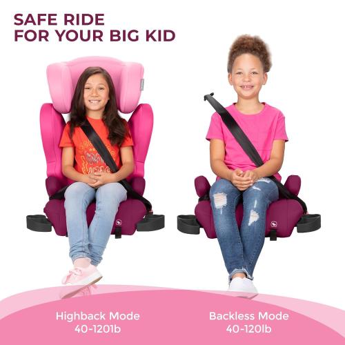 Diono Cambria LE, 2-in-1 Belt Positioning Booster Seat,Backless and High-Back Booster seat for Children from 40—120 lb,17 Wide,6 Headrest Positions,Lightweight with Latch,Pink