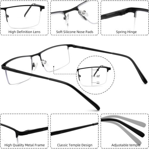 Progressive Reading Glasses for Men,Lightweight Metal Multifocus Readers,Premium Half Frame Blue Light Blocking Eyeglasses 2.50