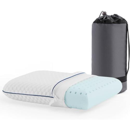 Weekender Cooling Gel Memory Foam Camping Pillow – Travel Size, Ventilated Cooling Pillow for Side & Back Sleepers, Neck Support, Compact with Carry Bag, Washable Cover