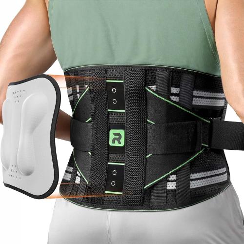 Back Brace for Lower Back Pain Relief, 8X Powerful Lumbar Support with 3D Pad, Support Belt for Men Women, Breathable Back Support Brace with Adjustable Strap, Green Size S