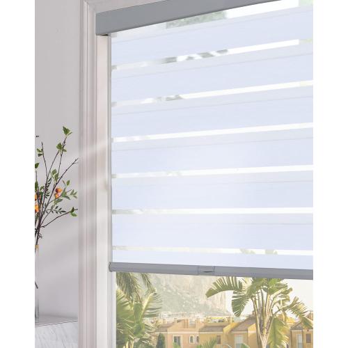 Persilux Blackout Cordless Zebra Blinds for Indoor Windows, Sheer Shades, with Upgraded Cassette, Dual Layers Light Control for Day and Night for Bedroom, Easy to Install (35.5 Wx64 H, Light Grey)