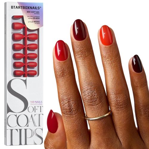 BTArtboxnails Press On Nails, Extra Short Almond Red Fake Nails, 160Pcs