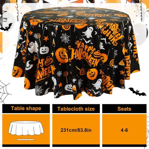 LemonRoad 6 Pack Round Halloween Tablecloths 84 Inch Plastic Table Cover