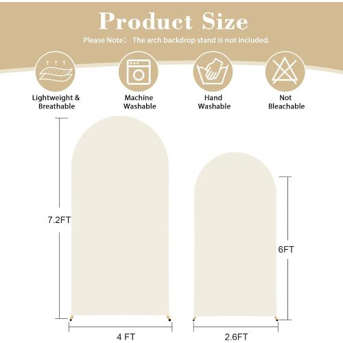 Beige Arch Backdrop Cover for Wedding, 7.2FT 6FT Set of 2 Stretchy Spandex Fitted Arch Stand Cover for Baby Shower, Birthday Party Decor, Chiara Backdrop Cover with Double-Sided Design