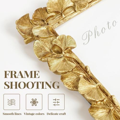 Cuspin 5x7 Picture Frame Gold Vintage Ornate Ginkgo Leaf Resin Photo Frame