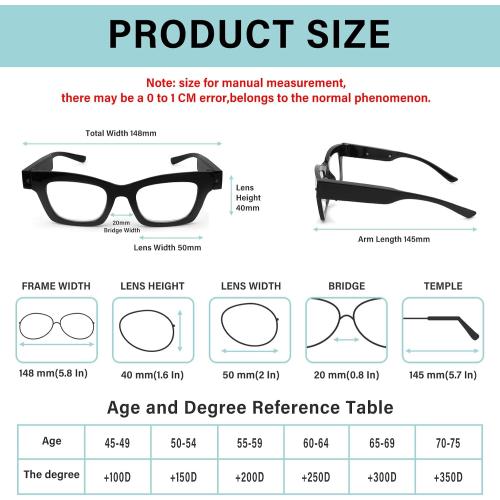 Magnifying Glasses with Light Rechargeable Reading Glasses Bright LED Readers with Lights for Close Work Reading