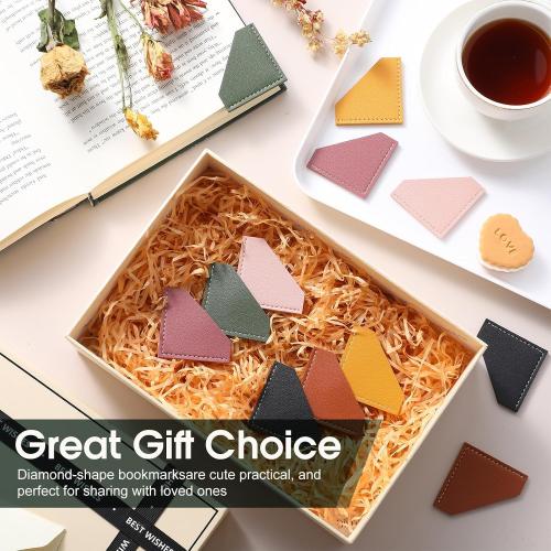 36 Pcs Leather Corner Bookmarks Diamond Shape Handmade Reading Gifts for Women Book Lovers Teachers Students School Office Home Supplies, 6 Colors