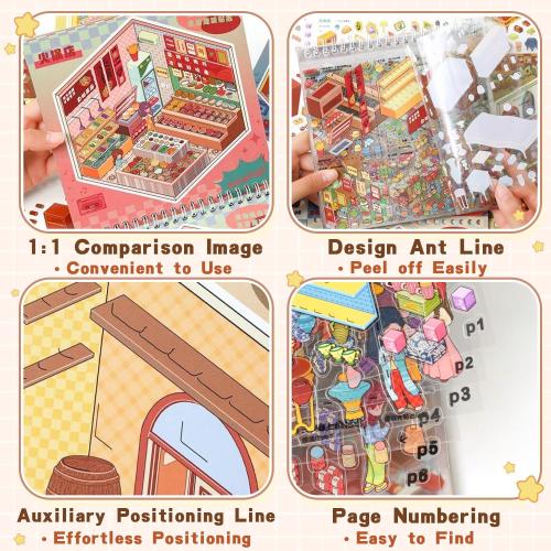 10 Sets Big DIY 3D Sticker Scene Book for Kids Adults