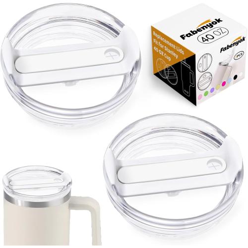 40 OZ Tumbler Lid Replacement Fit for Stanley Cup, 2 Pack Clear Replacement Lids Fit for Stanley Travel Tumbler, Spill Proof Tumbler Covers for Stanley Cup Accessories (Clear - White)