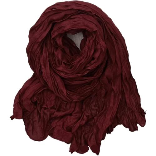 Solid Color Pleated Scarf Retro Green Thin Long Strip Shawl for Men and Women Winter Warm Silk Feel