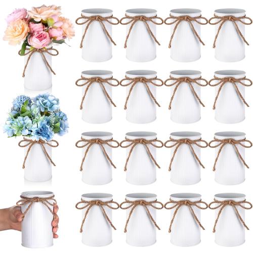 16 Pcs High Farmhouse Vase Decor 4.3 Metal Flower Vases Iron Rustic With Twine Small Bulk Centerpieces for Table Weddings Home Office Decoration Flower Arrangement (White)