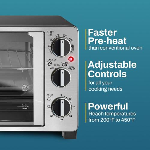 Elite Gourmet ETO2530M Double French Door Countertop Toaster Oven, Bake, Broil, Toast, Keep Warm, Fits 12 pizza, 25L capacity, Stainless Steel & Black