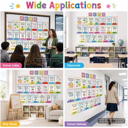 20Pcs Colorful Reading Strategies Posters for Classroom Reading Educational Motivational Bulletin Board Set Read Corner Posters for Back to School Library Chalkboard Wall Art Decor Teacher Supplies