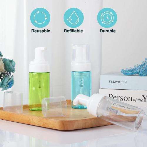 Boenoea Plastic Foam Pump Bottle, 4oz/120ml Foam Bottles Dispenser BPA Free Empty Refillable Container for Hand Soap, Shampoo - Pack of 2 (Blue,Green)
