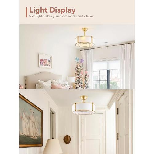 20 Gold Fandelier Ceiling Fans with Lights, Boho Rattan Ceiling Fan with Light Remote Control, Caged Mid-Century Modern with 6 Speeds for Bedroom, Nursery, Living Room