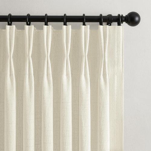 Blackout Cream Curtains 90 Inches Long 2 Panels Set for Living/Bedroom,50Wide Pinch Pleated Cooling Summer Heat 90 Inch Curtain Thick Linen Textured Neutral Boho Drapes with Hooks&Rings(50Wx90L)