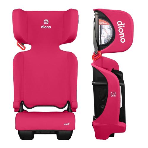 Diono Airi Travel High Back Booster Seat, Foldable Slim 3‑Across Fit, Pink