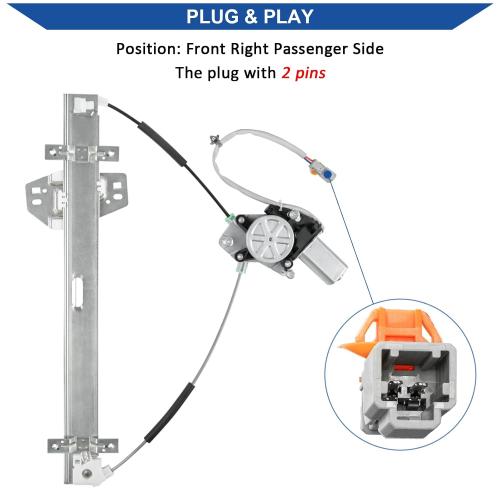 Obaee Window Regulator with Motor Front Right Passenger Side, OE 748-132 | Compatible with Honda Element 2003 2004 2005 2006 2007 2008 2009 2010, Replace 72210SCVA02, 72210-SCV-A02, (2 pins)