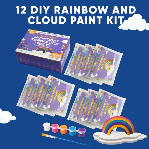 12 Rainbow Craft Kits for Kids - Paint Party Favors with Goodie Bags | Kids paint 12 wooden rainbow sets with pastel paints and brushes - birthday party favors with goodie bags included