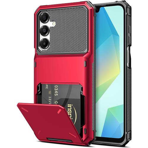 Samsung Galaxy A16 Case Wallet 5 Credit Card Holder ID Slot Flip Cover Wallet Case Back Pocket Protective Hard Rubber Bumper Armor Non-Slip for Samsung Galaxy A16 5G 6.7 inches Women Men Red