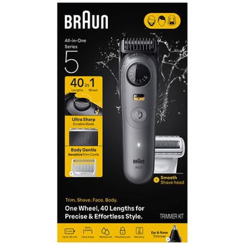 Braun All-in-One Series 5 Trimmer Kit 40 Lengths Ultra Sharp Blade AIO 5510 Moonstone Grey