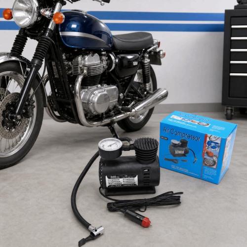 Portable Air Compressor Tire Inflator With Sports needle Nozzle adapter, ABS Black Electric Air Pump with 2.75 m/9ft Cable for Car and Motorcycle