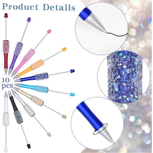 10Pcs Beadable Pens Plastic Bead Ballpoint DIY Cute Cool Pens Black Ink