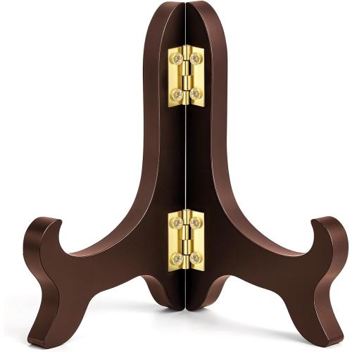 Wooden Easel Plate Holder 4 Inch Brown Wooden Plate Stands for Display Photo Holder Stand Easel Holders Artwork Dish Rack Holders Desktop Ornaments for Display Decorative