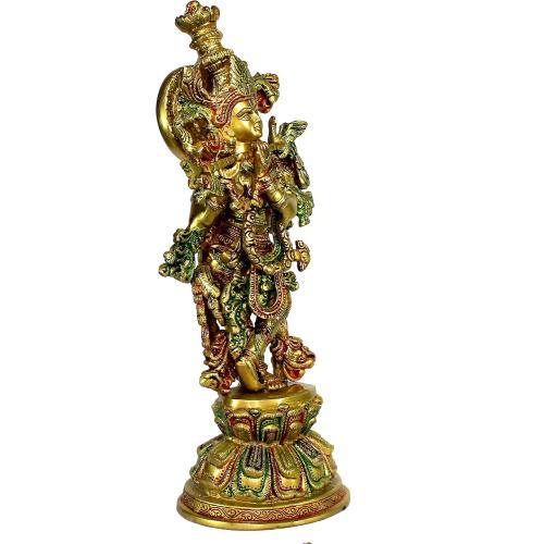 eSplanade Brass Krishna Kishan Murti Idol Statue Sculpture | Pooja Idols | Home Decor (15 Inch)