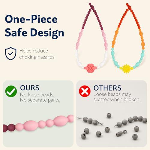 Flower Chew Necklaces for Sensory Kids 2 Pack, One-Piece Silicone Chewelry for Nail Biting Prevention, Sensory Fidget Necklace for Kids & Adult with ADHD & Autism, Classroom Chew Toys for Toddlers