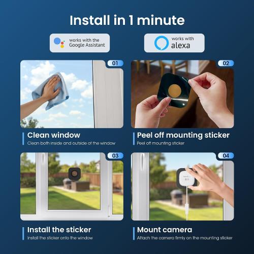 Window Security Camera 3MP 2K, Indoor WiFi Cameras 2.4GHz/5GHz with Colorvue AI Color Night Vision, Person Detection with Auto-Focus, 24/7 Recording Compatible with Alexa & Google Home