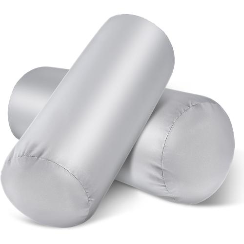 2 Packs Round Neck Pillow Case Covers, 16x5.9inch Cervical Neck Roll Pillow Cover Soft Round Pillow Covers with Zipper Bolster Pillowcases Silk Pillow Case Covers for Hair & Skin(Only Case)