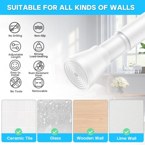 AIZESI 2pcs Spring Tension Curtain Rod 28 to 48 Inch,White Tension Rod Adjustable Curtain Rod Non Slip Curtain Tension Rod No Drill Spring Curtain Rod for Window?Bathroom?Doorway