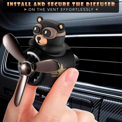 Airplane Car Air Freshener Vent Clip - Bear Pilot, Rotating Propeller