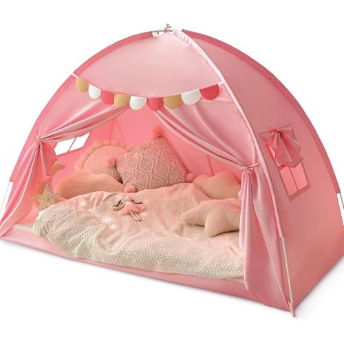 Razee Twin Bed Tent for Kids, Twin Size Bed Tents Indoor Toddler Canopy Privacy Playhouse on Bunk Sleep Inside Drafty Room for Girls, Pink, Kid House Toys for Girl Birthday Gift