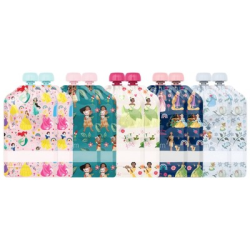Disney Princesses 20 pack Kids Food Pouches - Simple Modern: Reusable; Refillable Off-White Storage Bags, 5oz Capacity