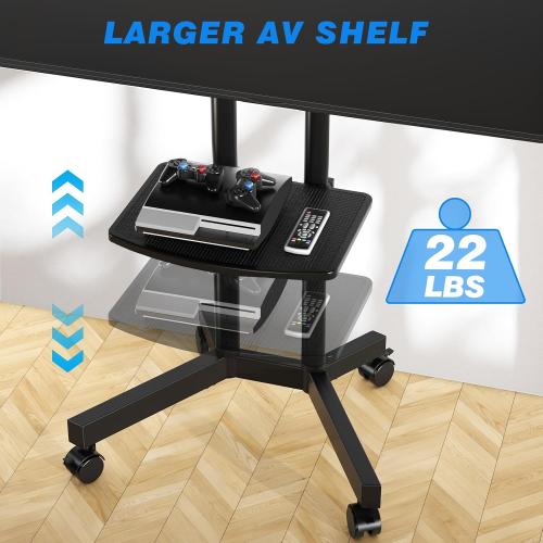 Rfiver Rolling TV Stand with Laptop Shelf, Mobile TV Stand with Upgraded Wheels for 32-75 Inch TVs, Height Adjustable Mobile TV Cart up to 88lbs, Portable TV Mount Stand for Outdoor, Home, Office