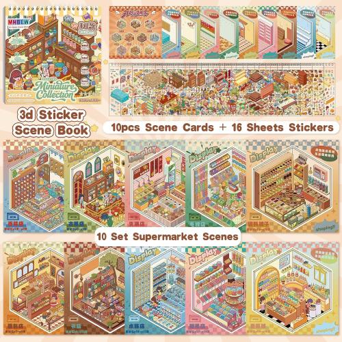 10 Sets Big DIY 3D Sticker Scene Book for Kids Adults