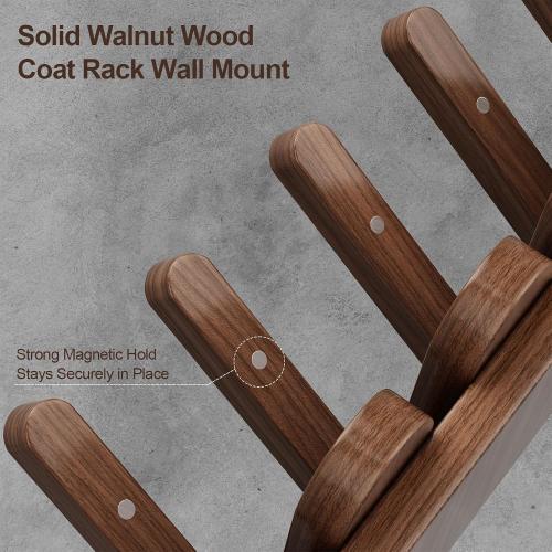 Solid Walnut Coat Rack Wall Mount 16.5,Wall Mounted Coat Rack with 8 Hooks