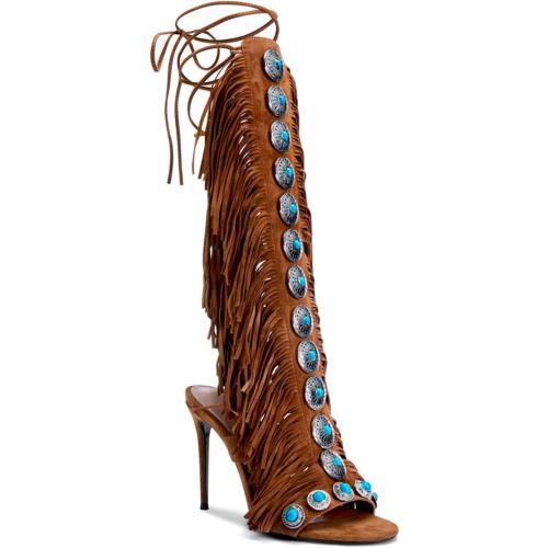 SIZE 7 ‼️‼️Gladiator Sandals for Women, Knee High Fringe Heels Sandals