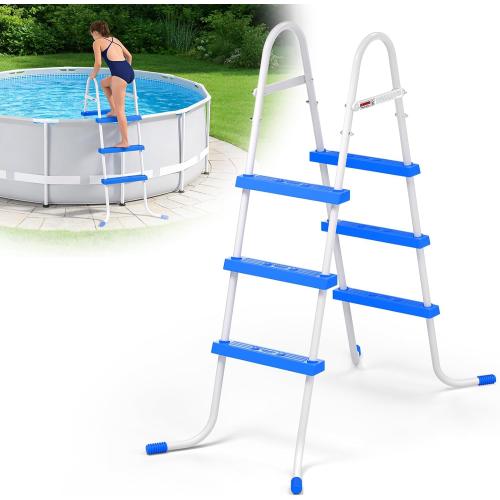 Heavy Duty Steel Frame Swimming Pool Ladder for Above Ground Pools | 3-Step Double-Sided Pool Stairs for 36 Height Pools, 450lbs Capacity with Anti-Slip Rubber Feet & Wide Steps