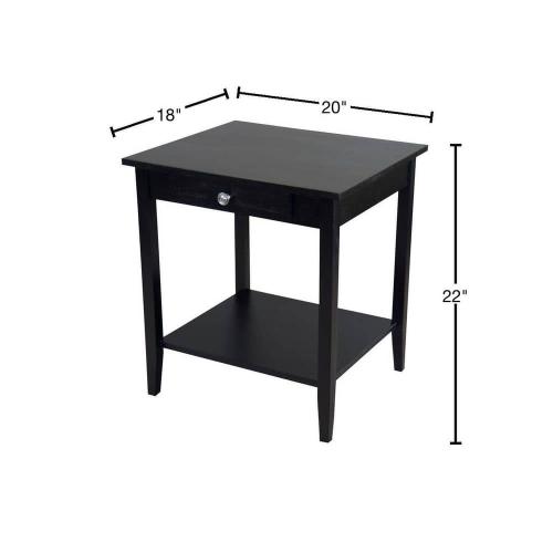 18 in. Black 22 in. Square Acacia Wood End Table with Drawer and Shelf