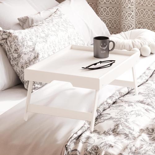 Fibogollo 4 Pack Bamboo Bed Tray Table with Folding Legs,Breakfast Trays,Serving Tray for Food and Snack,Laptop Trays for Working(White)