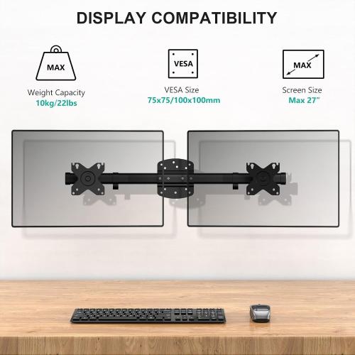 WALI Dual Monitor Wall Mount for 13-27 inch Screens, up to 22lbs