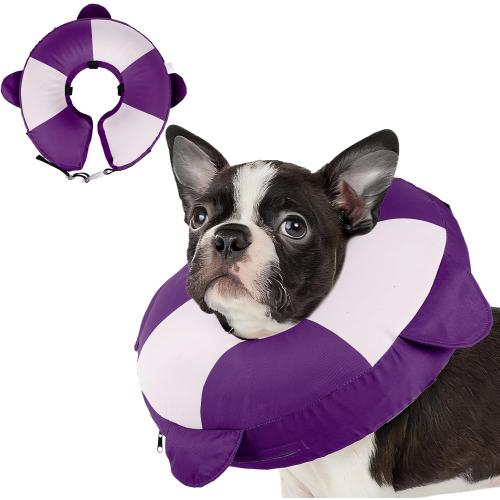 MIGOHI Soft Dog Pillow Donut Collar - Inflatable Alternative to Plastic Cone After Surgery,Adjustable Recovery E-Collar for Medium Dogs, Prevents Licking, Post-Surgical Spay Care(Large, Purple)