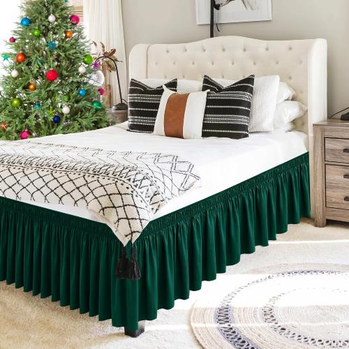 Wrap Around Bed Skirt King Size 15 Drop-Elastic Dust Ruffle Hunter Green