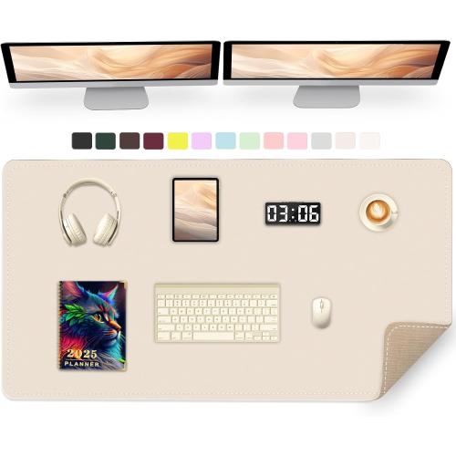 47.2 x 23.6 Large Desk Pad Mat - Non-Slip PU Leather Desk Mat, Large Mouse Pad, Computer Mat for Keyboard Mouse, Waterproof Desk Writing Mat, Desk Blotter Mat for Work (Apricot)