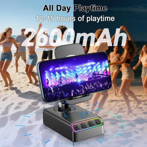Adjustable Cell Phone Stand with Wireless Induction Bluetooth Speaker, HD Surround Sound for Home and Outdoors, Compatible with iPhone/iPad/Samsung Galaxy, Popular Gifts for Men Women Dad Mom