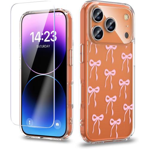 (clear pink) Case Compatible with iPhone 17 Pro 6.3 Inch with Screen Protector, Cute pink Clear Phone Cover for Women Girl｜Full Camera Protection｜Anti-Yellowing｜Shockproof & Anti-Scratch, Pink