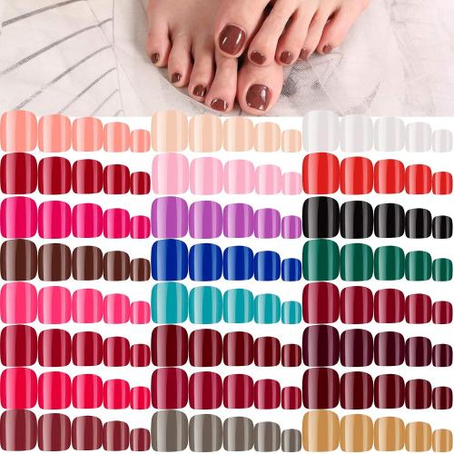 Maitys 576 Pieces 24 Sets Short Press on Toenails for Women Glossy (Classic Colors)